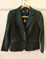 Talbots Petites Aberdeen Green Herringbone Tweed Wool Blend Blazer Lined 2P picture