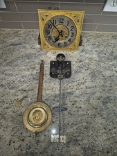 Antique Gustav Becker P48 Wall Clock Parts Lot Movement Dial Pendulum Gong Key picture