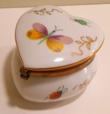 Vintage Ardalt Hinged Heart Trinket Box Painted Bugs Japan China 2 1/4