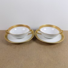 2 Bernardaud Limoges Villiers Cream Soup Bowls Incrustation or fin Gold Band picture
