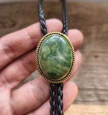 Golden Green Forest Jade Bolo Tie Wedding Necklace for Men Women Western Cowboy picture