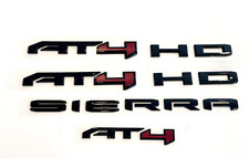 4PCS Gloss Black Red AT4 HD Emblems Sierra Letters Fit GMC Sierra 2500HD 3500HD picture