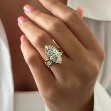 4.40Ct Marquise-Cut EF/VS1 Lab Grown Diamond Engagement Ring Set 14k Yellow Gold picture