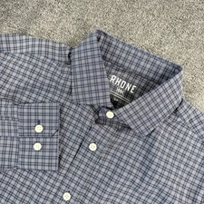 Rhone Mens State of Mind Slim Fit Shirt Navy Glen Plaid Performance Stretch S picture
