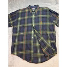 Chaps Ralph Lauren Mens Large Plaid Button Down Shirt Navy Green Red Crest Logo picture