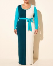 Women's Plus Size Long Sleeve Color Block Maxi Dress V Neck 1X 2X 3X picture