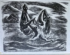 CHARLES SURENDORF-Signed Wood Engraving Print –Fish Nets, Tahiti-1940s picture