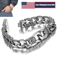 Mens Heavy Sturdy Stainless Steel Motorcycle Biker Chain Bracelet Wristband Gift picture