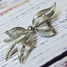Antique Western Germany1940's Silver Tone Filigree Bow Pin Brooch Jewelry signed picture