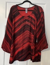 Catherines Tunic Top Womens 4X Red Breaded Geometric Stretch Comfort Office picture