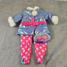 My Life As Blue Puffer Faux Fur Jacket & Polka Dot Leggings 18 Inch Doll Outfit picture