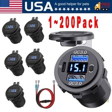 12V-24V PD+QC3.0 Dual USB Car Fast Charger Power Socket Outlet LED Voltmeter Lot picture