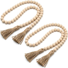 RAINFLOW Wood Bead Garland with Tassels - 2PCS 50 Inch Wooden Beads | 14MM Decor picture