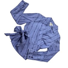 Talbots Petites Blue Striped Nautical Rope Bow Wrap Blouse Top Size 12P picture