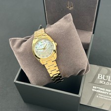 New w/box Bulova Surveyor Gold-tone Mother of Pearl Women's Quartz Watch 97P172 picture