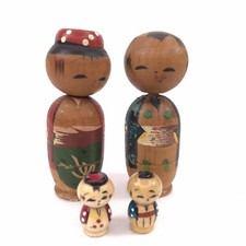 Vintage Kokeshi Japanese Dolls Family Nesting Wood Set picture