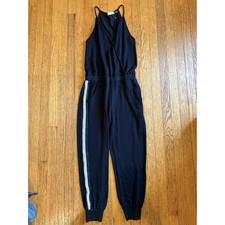 Ramy Brook Jumpsuit Womens Small Black Wrap Jogger Metallic Side Stripe Pockets picture