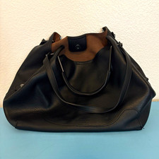 Sondra Roberts Black Pebbled Shoulder Bag Zip/Magnetic Snap Brown Lining picture