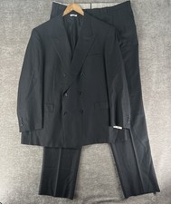 Brioni Tiberio Men’s 2-Piece Suit Double Breast Black Wool 50R 40W NEW UNHEMMED picture