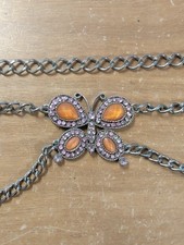Vintage Y2K Butterfly Rhinestone Silver Chain Belt Pink Orange Yellow M72 picture