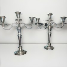 Gorham Sterling Silver 3-Arm Candelabras Candlesticks Pair of 2 picture