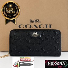 Coach F53834 Black Signature Leather Long Zip Around Women Wallet Card Holder picture