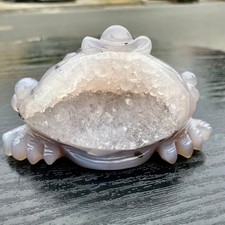 260G Natural Amethyst agate geode quartz crystal Hand carved Golden Toad picture