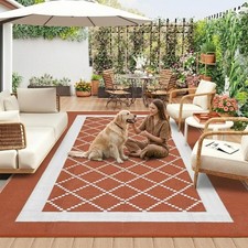 Outdoor Patio Rug 10x14 Waterproof Reversible Mat, Terracotta picture