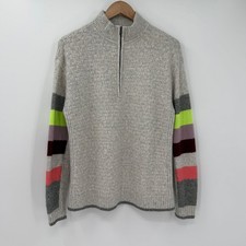 Cabi Downhill Sweater Women Medium Gray 1/4 Zip Stripe Sleeve Knit Cozy 4815 picture