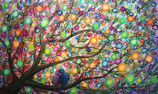 Original Colorful Tree with Birds Painting 60x36 Whimsical Canvas Art picture