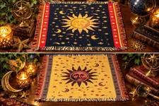 Vintage The Rug Barn Inc. Celestial Sun & Moon Table Rug 17 × 14 100% Cotton USA picture