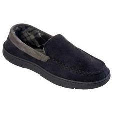 Haggar Mens Microsuede Venetian Slipper Plaid Fleece Lining Black picture