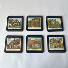 Vintage Pimpernel English Cottages Coaster Set of 6 Cork Backed Made In England picture