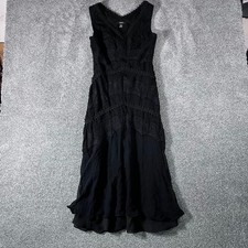 Alfani Women Black 100% Silk Lace Tiered Midi Dress 4 Sleeveless Cocktail Event picture