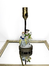Antique German Porcelain Romantic Musical Couple Rococo Style Brass Base Lamp picture