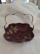 Vintage Maruni Bowl | Metal Base Lackerware Brass Handmade In Occupied Japan picture