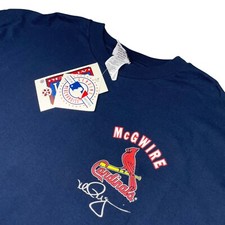 VTG NEW 1998 Mark McGuire 2-Sided Autograph #25 Jersey T-Shirt Navy Blue • XL picture