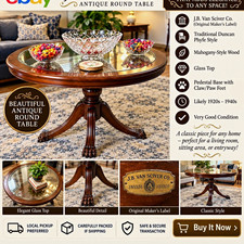 J.B. Van Sciver Antique Duncan Phyfe Round Glass Top Pedestal Table 28x20x17 picture