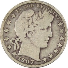 1907 Barber Silver Half Dollar G Good 50c Coin Collectible picture