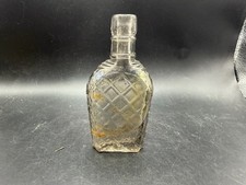 Antique Clear Glass Pocket Flask Bottle Diamond Quilt Lattice Pattern 5 in picture