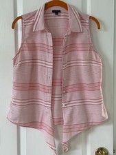 TALBOT’s Women’s Lightweight Cotton Collared Blouse Pink & White Stripe SZ S picture