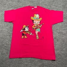 Vintage 1994 Betty-Boop Bimbo Western Cowgirl Guitar Shirt XL 23x30 Pink picture