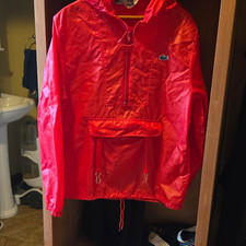 IZOD Lacoste Men's Red Hooded Anorak Jacket, Lightweight Zip, XL picture
