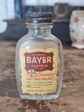 Vtg Bayer Aspirin 50 Tab Glass Bottle w/Original Metal Cap/Labels–Empty c. 1940s picture