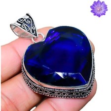 Handmade Blue Sapphire Gemstone Pendant 925 Sterling Silver Jewelry Pendant picture