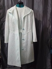 Vintage 1960s Charles Carroll Geometric Jacquard Belted Dress & Peacoat Set picture