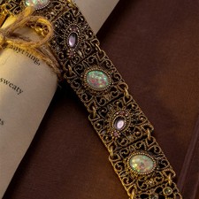 Vintage Gold Filigree Opal Bracelet Victorian Gothic Art Deco Antique Style 7.7 picture