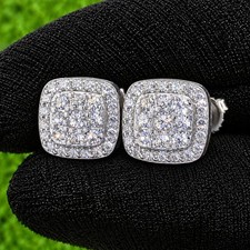 REAL VVS 925 STERLING SILVER MOISSANITE 8MM SCREW ON EARRINGS picture