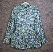 Talbots Shirt Womens 2X Blue Green Tile Print Lightweight Cotton Button Up picture