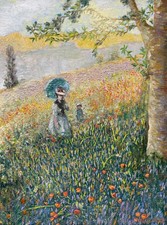 Claude Monet Signed Impressionist Garden Landscape Painting Woman Child Renoir picture